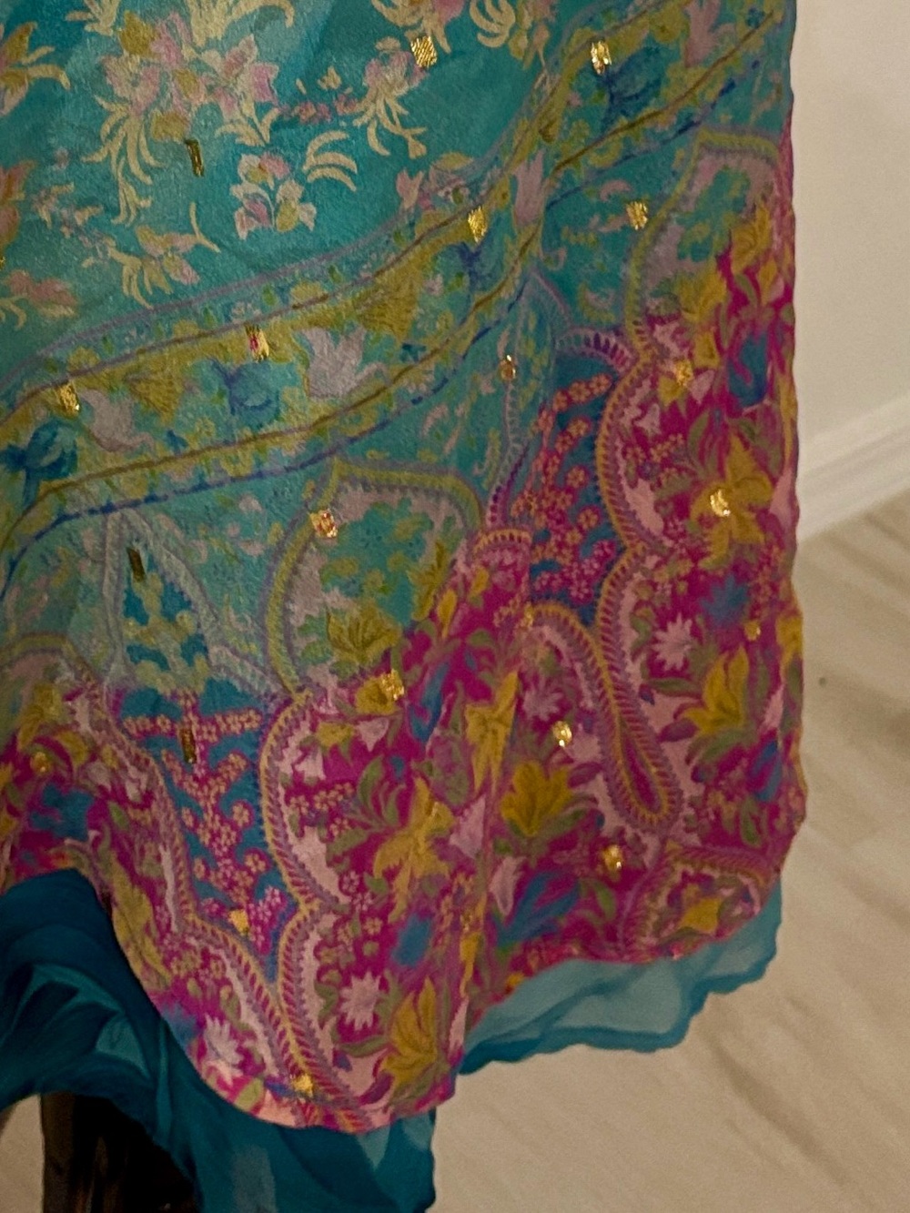 Teal Floral Wrap Skirt with Pink Accents